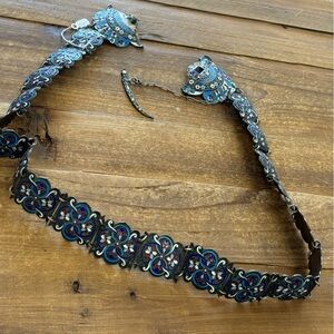 19TH C. FABERGE STYLE SILVER (202G) RUSSIAN SILVER ENAMEL BELT